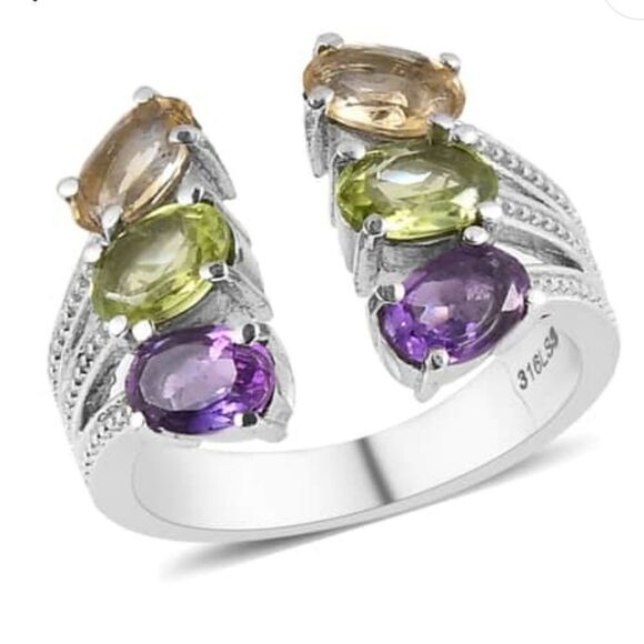 African Amethyst, Peridot, Brazilian Citrine Open Band Ring Size 9 - Picture 6 of 14